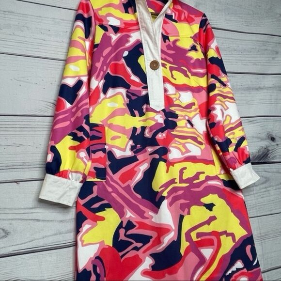 CK Bradley Shirt Dress  Pink Reef Pattern Funky Dopamine Long Sleeve Barbiecore - Picture 4 of 10